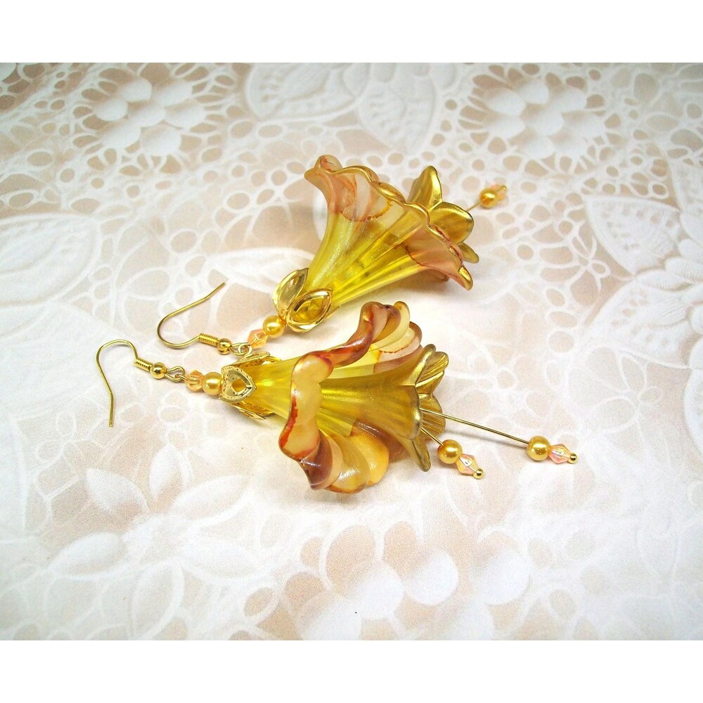 Art Nouveau Dangle Earrings, Antique Bronze & Gold, Hand Painted, Artisan Crafte